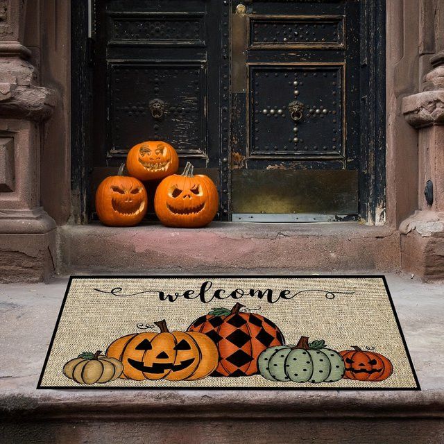 VIKAMA Halloween Fußmatte mit Kürbis-Geist-Motiv für Wohnzimmer und Outdoor, maschinenwaschbar - Bild 1
