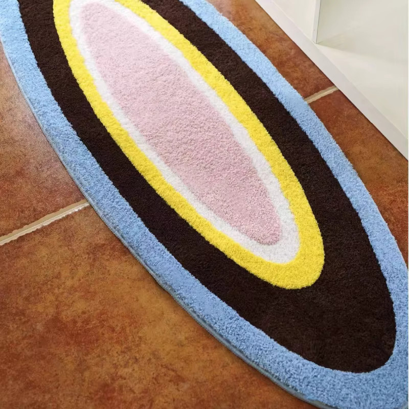 VIKAMA Dopamine Elliptischer Flanellteppich in Bunt, Moderner Abstract Teppich für Schlafzimmer und Badezimmer, Durchmesser: 120 cm - Bild 2