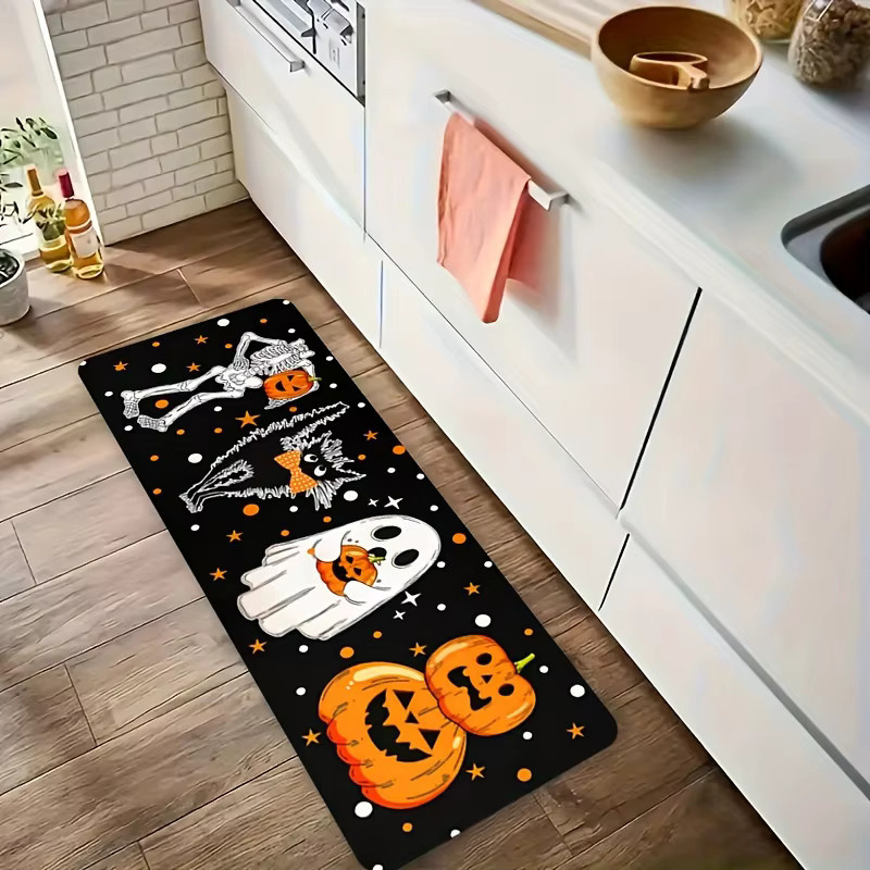 VIKAMA Halloween Teppich mit Kürbis und Geist Design, wetterfeste Fußmatte für Küche, Schlafzimmer oder Garten, B/T: 60 x 40 cm - Bild 1
