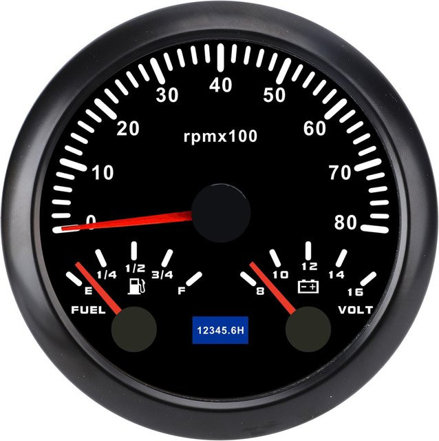 DIYelecs 3-in-1 Tachometer CX8299B mit Voltmeter und Kraftstoffstand, 85mm, Schwarz, 7-farbige Hintergrundbeleuchtung, DC 9-32V - Bild 1