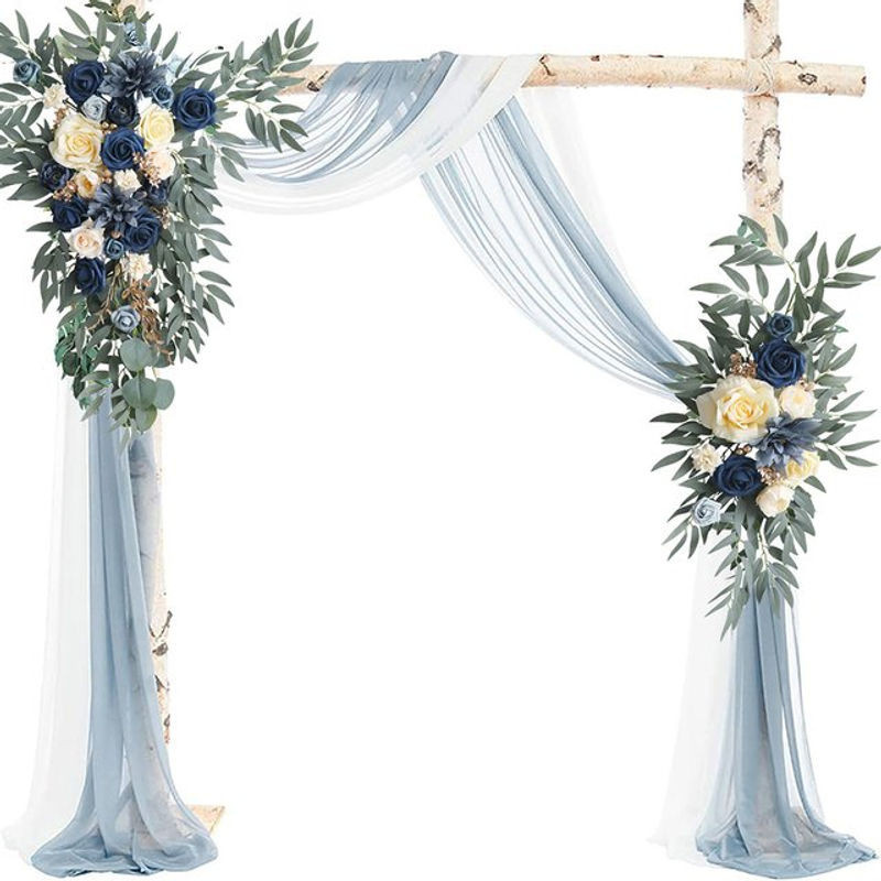 Yannew Hochzeitsbogen-Dekorationsset mit blauen und weißen künstlichen Blumen und Textildrapierung im Bohemian-Stil - Bild 1