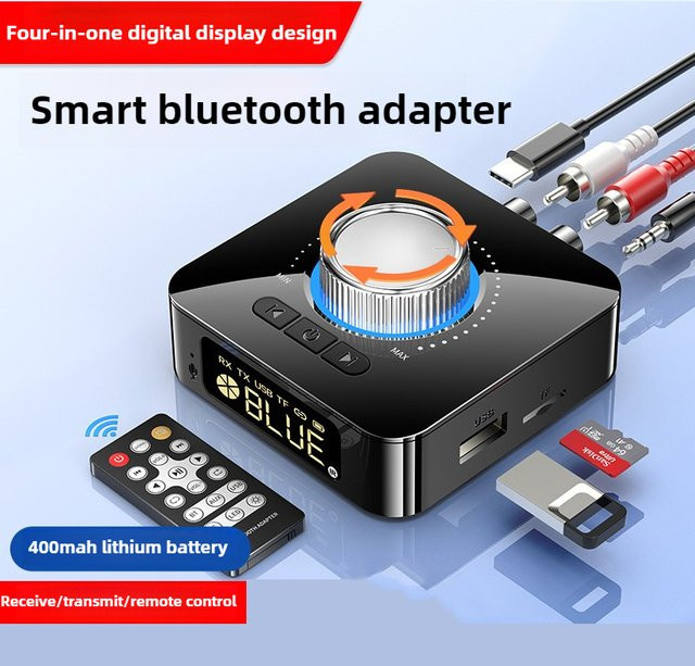 Jiansu 2-in-1 Bluetooth 5.4 Audio-Empfänger und -Sender mit Digitalem Display, AptX HD, 3,5mm Klinke und 2 RCA, Schwarz - Bild 1