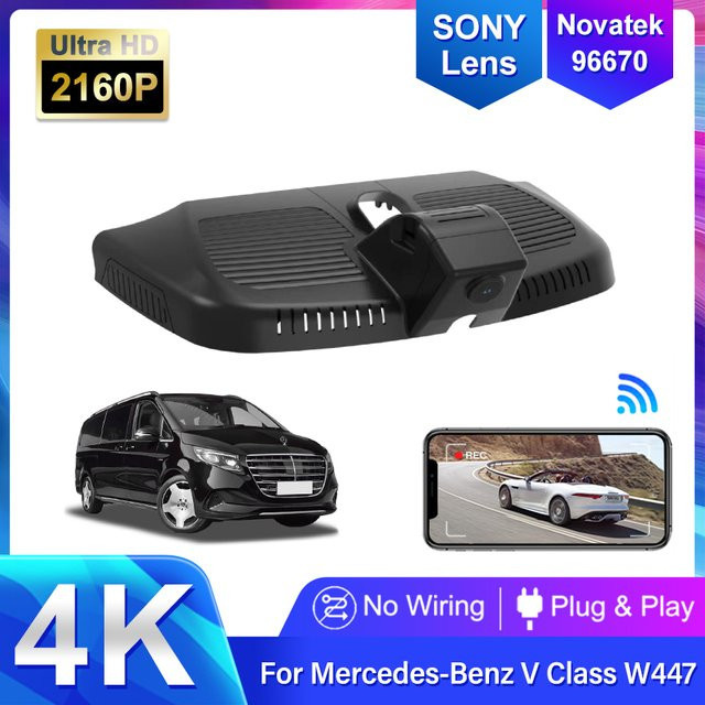 HESHECAM 4K UHD Dashcam Videorekorder für Mercedes-Benz V-Klasse EQV V300 W447 Vito, Schwarz - Bild 1