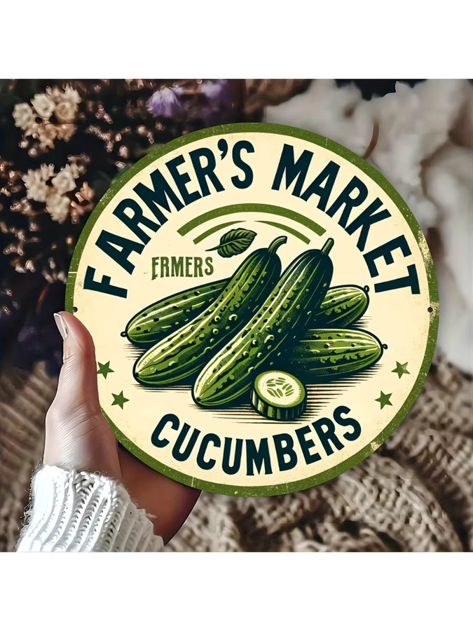 Potdemiel Metallschild Vintage Farmer's Market Cucumber Rund, Mehrfarbig, Durchmesser: 20,3 cm - Bild 7