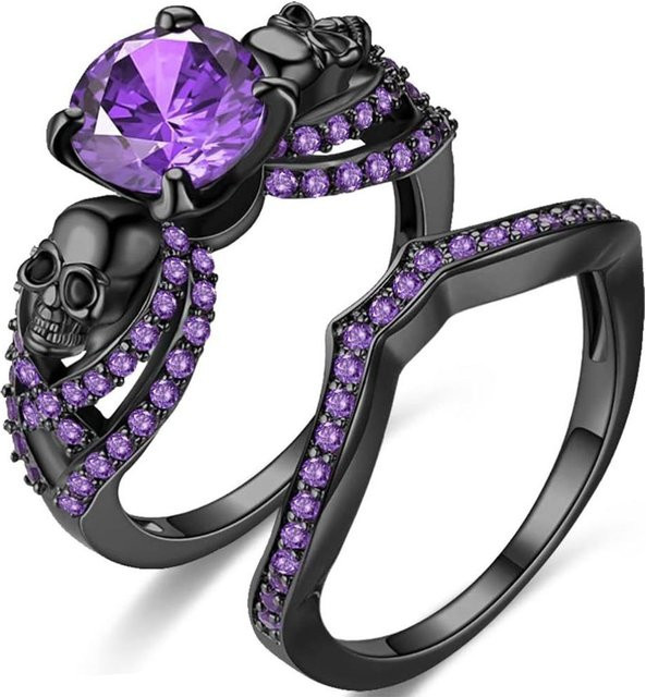 FLIUAOL Totenkopfringe, Kristall, Damen, Schwarz, Violett - Bild 1