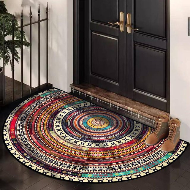 VIKAMA Halbkreisförmiger Eingangsteppich im Ethno-Boho-Stil, rutschfest und verdickt, Multicolour, B/T: 60 x 40 cm - Bild 1