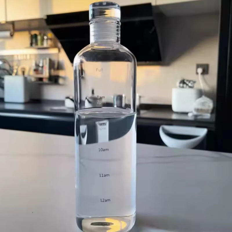GOT-TOG Sportwasserflasche aus Glas, transparent/schwarz, 500 ml, auslaufsicher mit Zeitskala-Design - Bild 4