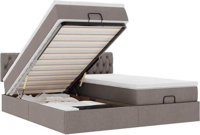 vidaXL Ottoman-Bett mit Matratze, LED-Unterbettbeleuchtung und USB-Ladeanschluss, Farbe: Taupe, B/T/H: 200 x 200 x 203 cm - Bild 1