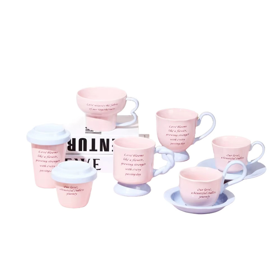 SHUNXIANG Keramik-Kaffeetassen-Set mit Untertasse in Pink für Latte, Espresso, Tee und Cappuccino - Bild 3