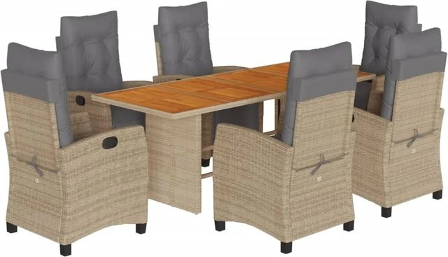 vidaXL 9-tlg Garten-Essgruppe Modell 20 aus Poly Rattan und Akazienholz mit Kissen in Beige und Grau - Bild 1