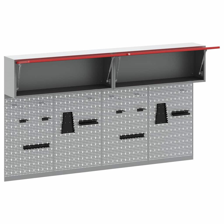 6-teiliges Werkzeugschrank-Set von VD Home Furnishing aus pulverbeschichtetem Stahl in Rot und Grau im Industriedesign - Bild 3
