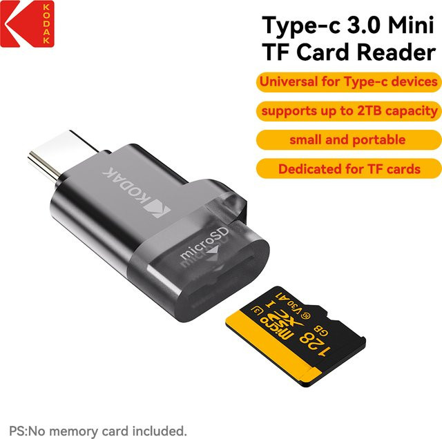 Kodak USB-C Micro-SD Kartenleser für TF-Speicherkarten mit bis zu 2TB Kapazität - Bild 1