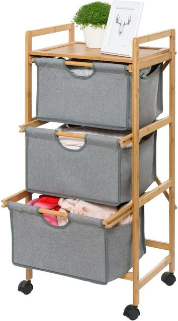 Wenko Haushaltswagen Bahari Wäschewagen aus Bambus in Grau B/H/T: 44 x 96 x 34 cm - Bild 1
