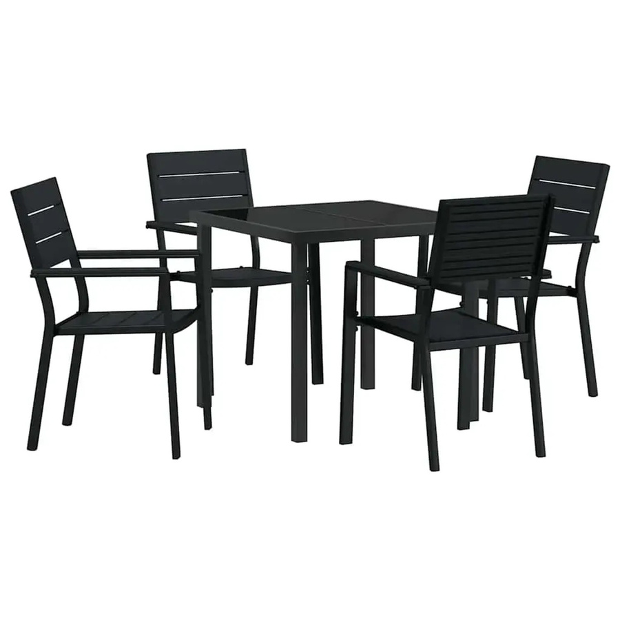 vidaXL Garten Essgruppe 5-teilig in Schwarz aus HDPE und Stahl mit Einscheibensicherheitsglas - Bild 2