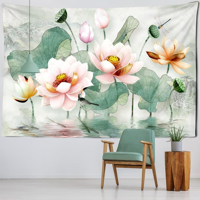 Lotusblatt Wandteppich Super Six Boho Wandbehang mit floralem Design, Mehrfarbig, Breite: 95 cm, Höhe: 70 cm - Bild 1