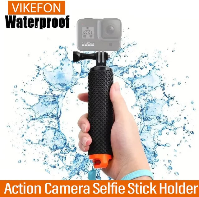 VIKEFON Selfie Stick Action Kamera Griff mit Auftrieb Halterung für GoPro Hero 12 11 10, Xiaomi Yi und SJ4000 in Schwarz und Blau - Bild 1