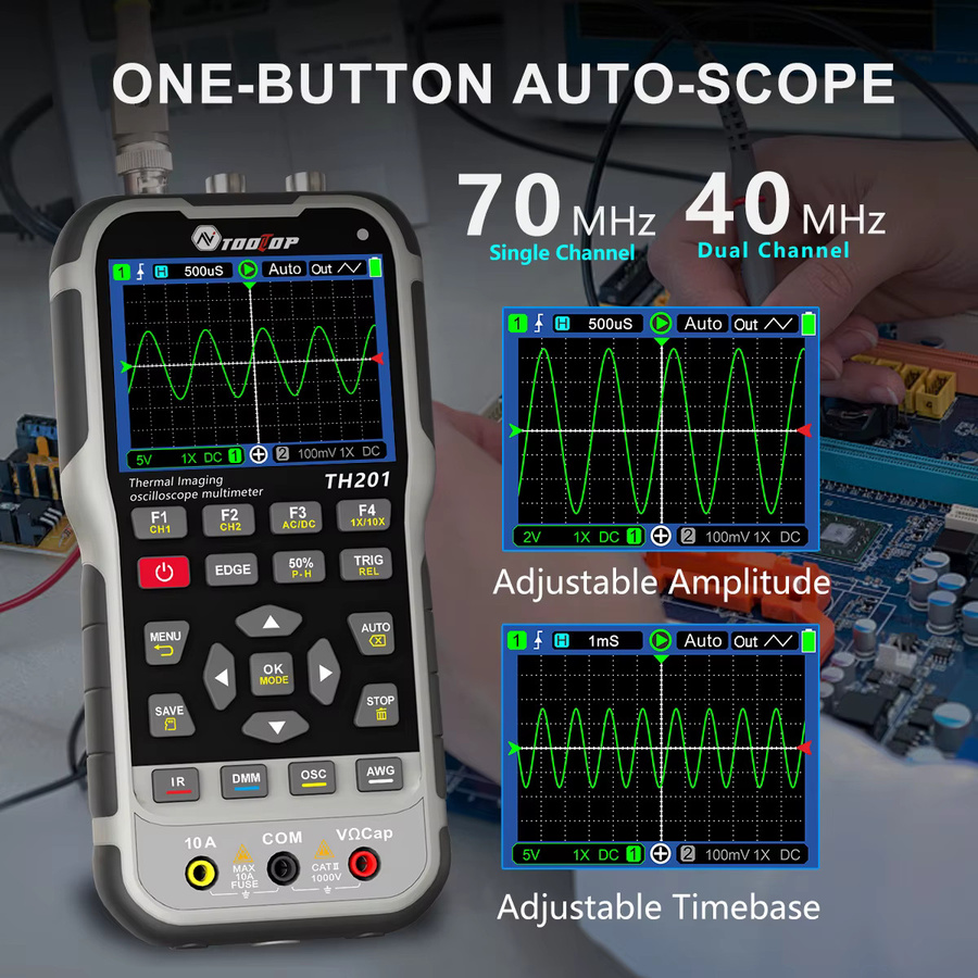 TOOLTOP TH201 4in1 Messgerät mit 3,2-Zoll-Wärmebildkamera, Makroobjektiv, 2-Kanal-Oszilloskop, 20.000 Zählungen, digitalem Multimeter und Signalquelle - Bild 2
