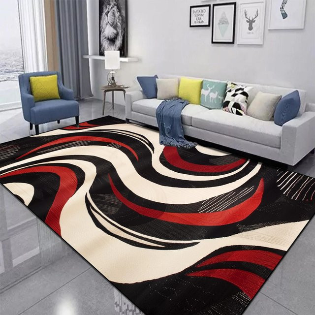 Karpetti Abstrakter Teppich in Rot und Schwarz mit Wirbelmuster, rutschfest und waschbar, B/T: 120 x 100 cm - Bild 1