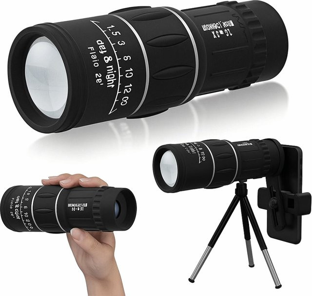 Monokular-Teleskop mit Dual Focus und HD-Zoom in Schwarz - Bild 1