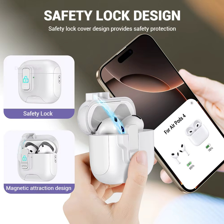 Apple Schutzhülle für AirPods in Weiß mit magnetischer Sicherheitsverschlussabdeckung und Trageschlaufe - Bild 3