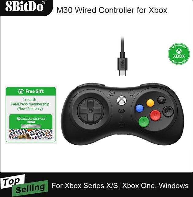8BitDo M30 kabelgebundener Controller für Xbox Series X/S, Xbox One und Windows in Schwarz mit 6-Tasten-Layout - Bild 1