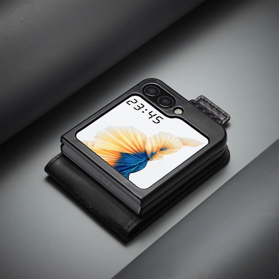 Magnetische Kohlefaser-Lederhülle mit Kartenhalter für Samsung Galaxy Z Flip 6 in Schwarz - Bild 2