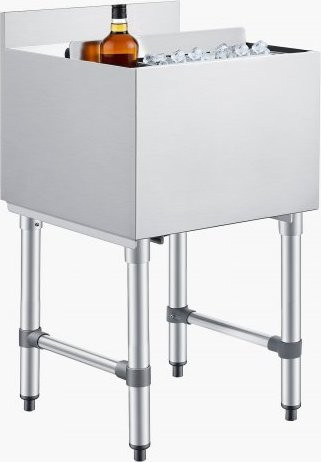 VEVOR Gastronomie Eisbehälter aus Edelstahl mit Schiebedeckel und Flaschenhaltern, Silber, B/T/H: 45,5 x 45,5 x 85,0 cm - Bild 1