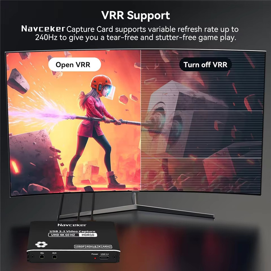 Navceker 4K 60FPS HDMI Videoaufnahmekarte mit HDCP-Bypass, USB-C 3.2 Video-Grabber für Live-Streaming und Spiel-Aufnahmen von PS5 und Xbox, Schwarz - Bild 4