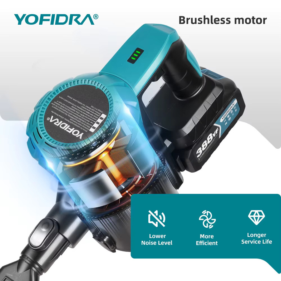 Yofidra Bürstenloser kabelloser Akku-Staubsauger mit 30 kPa Saugkraft und 1800 W für Makita 18 V Akkus - Bild 3