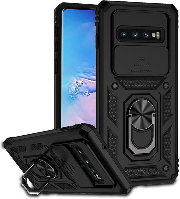 Stoßfeste Schutzhülle mit Kameraschutz und Ringhalter für Samsung Galaxy S10 und S10 Plus in Schwarz - Bild 1