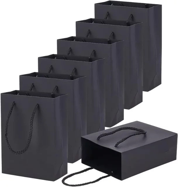 10 Stück schwarze Kraftpapiertüten mit Griffen, recycelbare Geschenktüten und Einkaufstaschen aus Papier - Bild 1