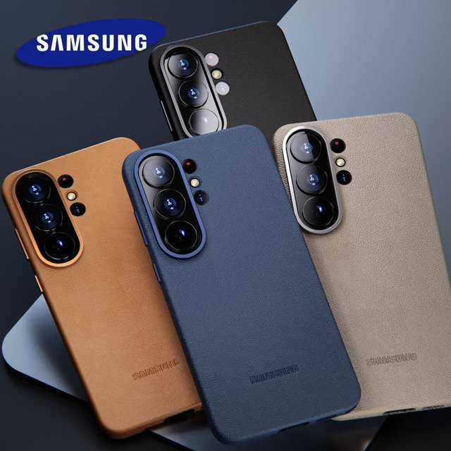 Luxuriöse magnetische Leder-Handyhülle für Samsung Galaxy S26 und S26 Ultra in Braun mit integriertem Magnetring und stoßfestem Schutz - Bild 1
