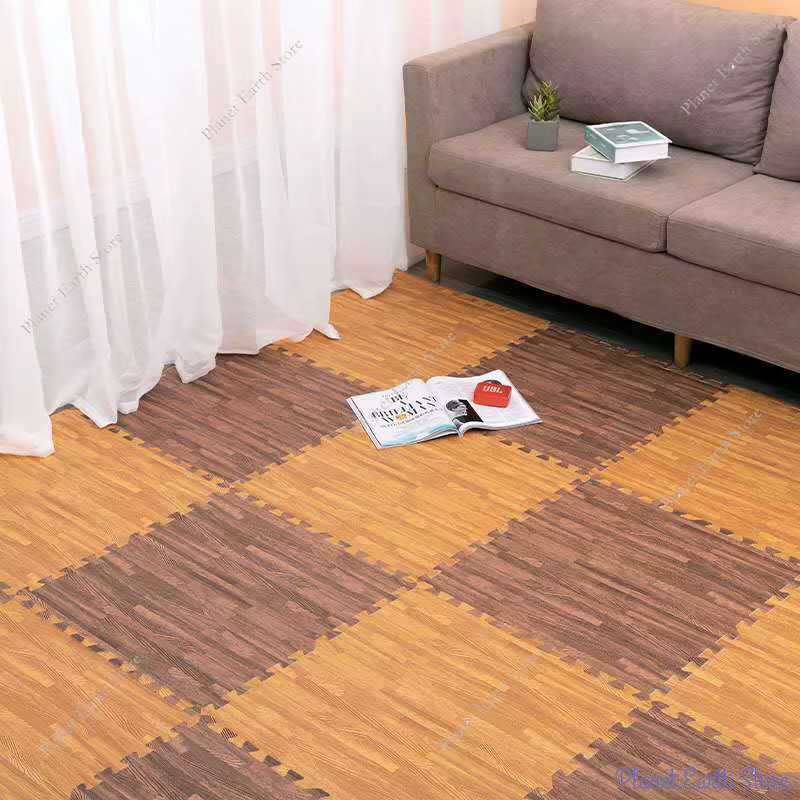 DHDH Puzzle-Spielmatte in Holzoptik aus Polypropylen für Kinderzimmer und Wohnzimmer, grau und braun, B/T/H: 30 x 30 cm - Bild 2