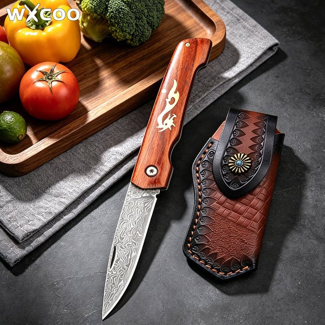 WXCOO Edelstahl Klappmesser als praktisches Schälmesser für Obst und Melonen mit Holzgriff - Bild 1