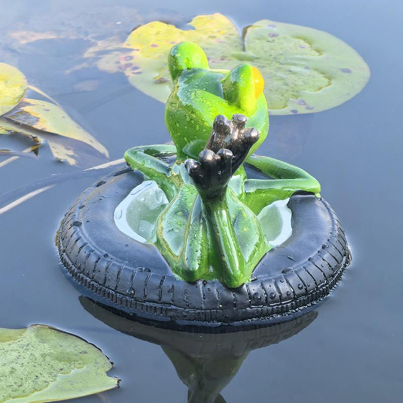 Niedliche schwimmende Froschstatuen aus Harz in Grün für die Gartendekoration im Teich - Bild 10