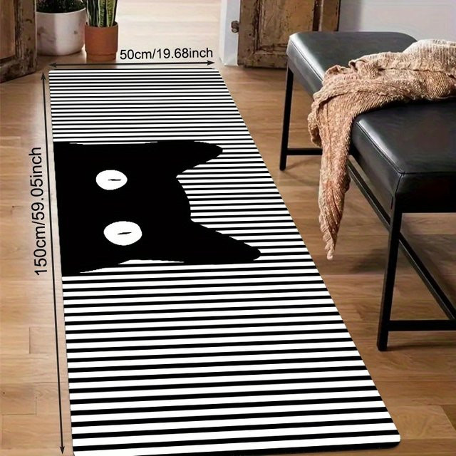VIKAMA Minimalistischer Katzen-Teppich, Schwarz, Rechteckig, Rutschfest - Bild 1