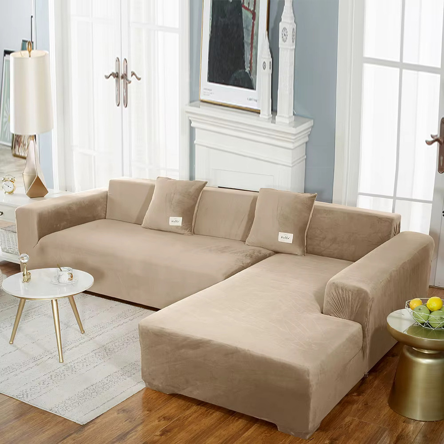 Luxuriöser L-förmiger Samt-Sofabezug von airldianer in Blau oder Beige, elastischer Ecksofa-Schonbezug für Sessel, staubdicht und haustierfreundlich - Bild 2