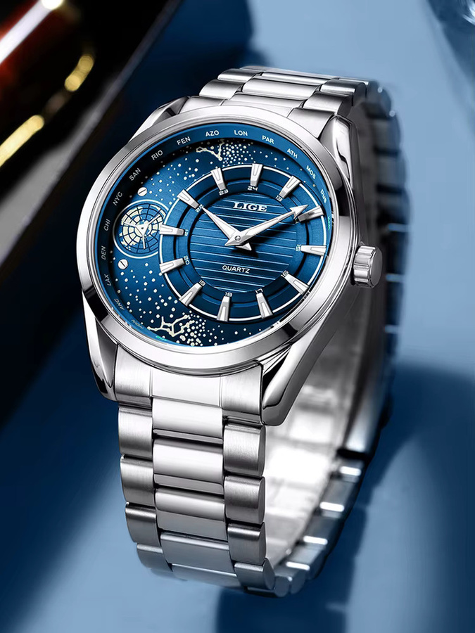 LIGE Armbanduhr Quarz, Edelstahl, Blau, Herren - Bild 7