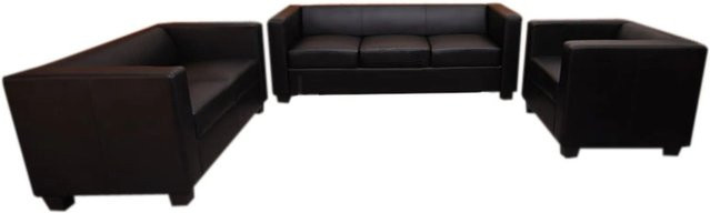 MCW Sofagarnitur Lille 3-2-1 Set aus Kunstleder in Schwarz, moderne Polstergarnitur für dein Wohnzimmer - Bild 1