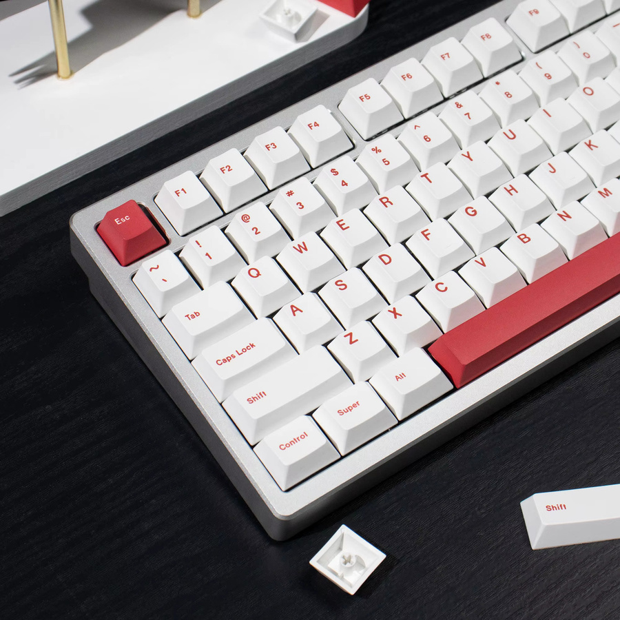 Mintcaps Minimalismus Tastenkappen in Weiß-Rot, DYE-SUB PBT Cherry-Profil für mechanische Tastaturen (61/64/87/96 Tasten) - Bild 2