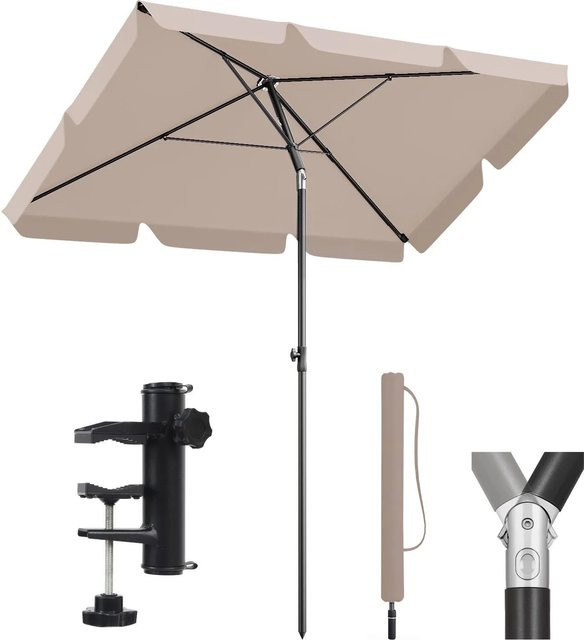 Sekey Balkonschirm Rechteckig in Taupe/Beige, Höhenverstellbar mit Schutzhülle, B: 200 cm, T: 125 cm, H: 235 cm - Bild 1