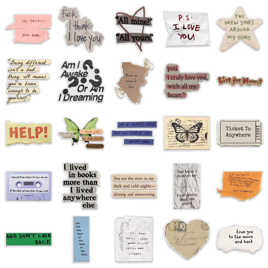 50 Stück transparente Vintage-Aufkleber mit englischen Slogans von AnimeWorlds Store, wasserfeste PET-Aufkleber in Multicolour - Bild 3