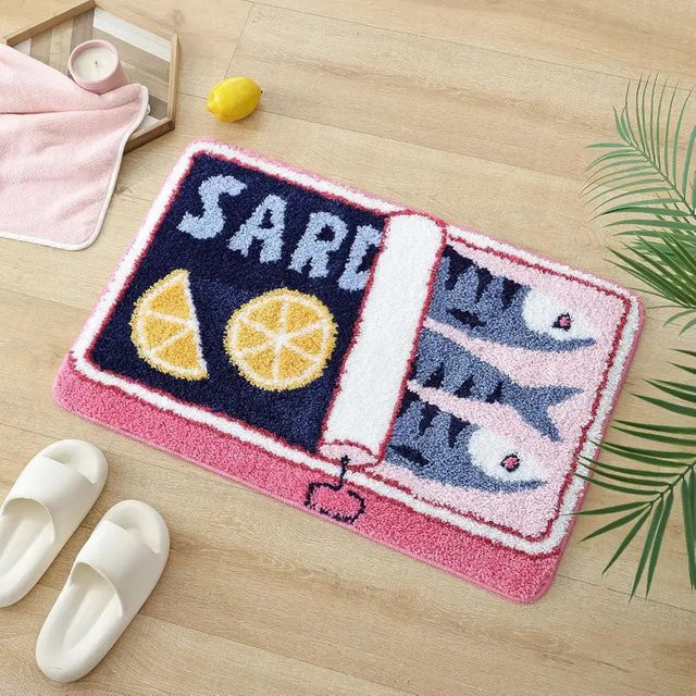 VIKAMA Badematte mit Sardinen-Dosen-Motiv, rutschfest und waschbar, B/T: 60 x 40 cm, Mehrfarbig - Bild 1