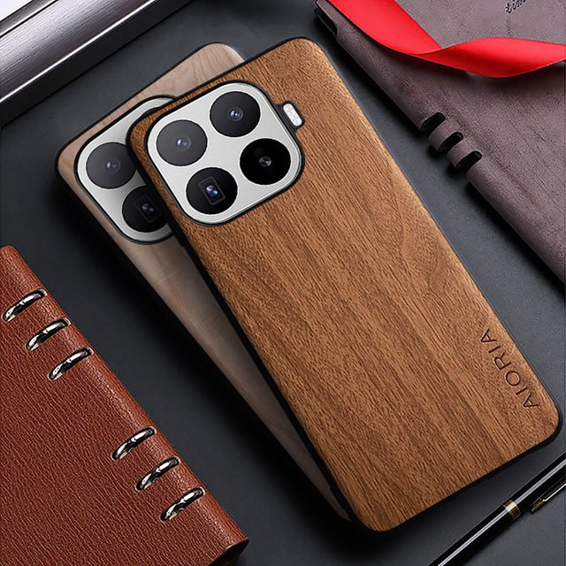 Lederhülle mit Bambus-Holzmuster für Xiaomi 17T Pro 5G in Braun - Bild 1