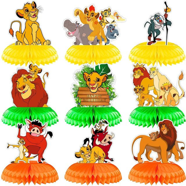 Disney König der Löwen Waben-Tischdekoration Simba Set, 9-teiliges Tischdekorations-Set aus Papier in Gelb und Mehrfarbig für deine Geburtstagsparty oder Babyparty - Bild 1