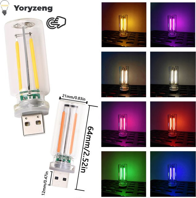 YORYZENG Retro LED Filament Nachtlicht mit USB-Anschluss, dimmbar, Mini Glühbirne in Rosa und Rot - Bild 1