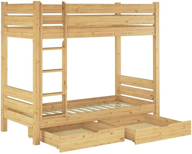Erst-Holz Etagenbett aus Kiefer in Braun mit Rollrost und Doppelbettkasten, B/T/H: 80 x 190 x 120 cm - Bild 1