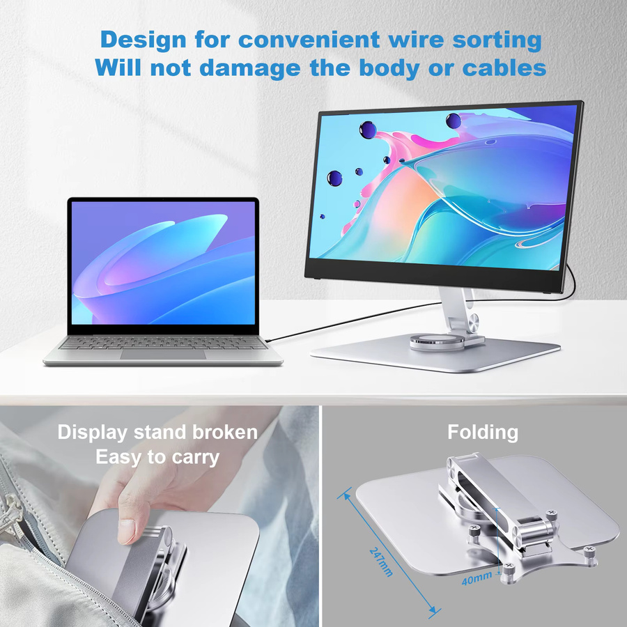 UNEW Tragbarer Monitorständer aus Aluminiumlegierung in Silber, 360 Grad drehbar, VESA 75x75 mm, Tragkraft bis 5 kg - Bild 3