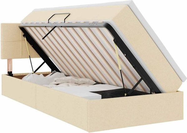 vidaXL Aufbewahrungsbett mit Matratze in Creme und Beige, modernes Bett mit Lift-up-Funktion aus Holzwerkstoff und Metall, B/T/H: 90 x 190 x 78 cm