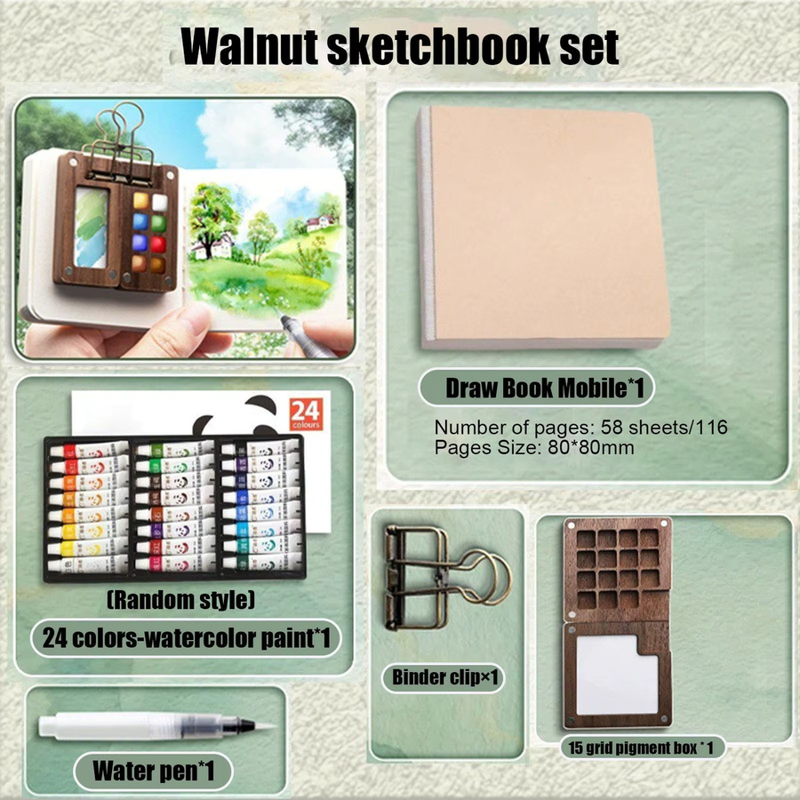 Aquarell-Paletten-Set mit Holz-Malbox und Binderclips in Multicolour für Kunstliebhaber - Bild 6